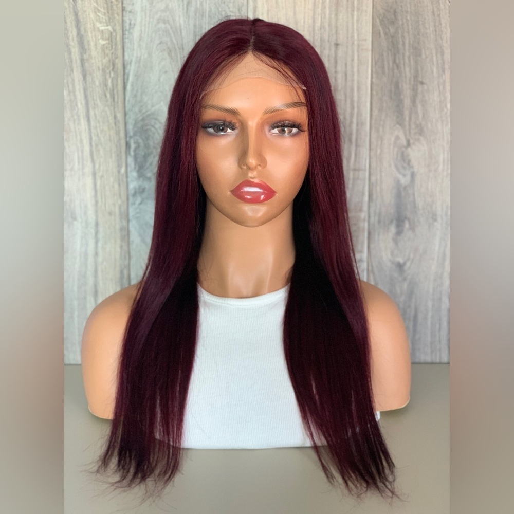 Human Hair 99J Straight Lace Closure Wig